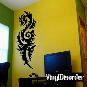 Tribal dragon wall decal, black vinyl with swirling flame details