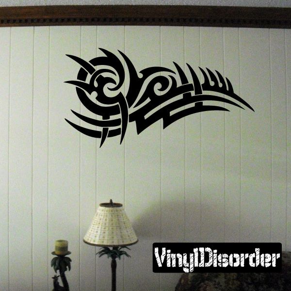 Black tribal vinyl wall decal with ornate sweeping motif