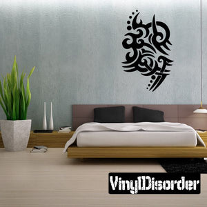 Tribal wall vinyl decal, black swirling dragon design with ornate tribal patterns