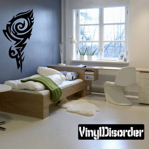 Black tribal vinyl wall decal with swirling feather design
