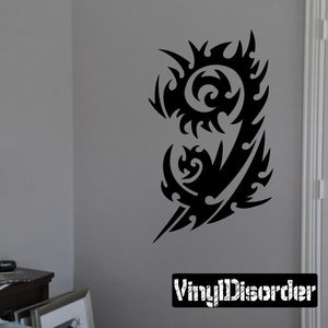 Black tribal bird flame wall decal with swirling flame shapes