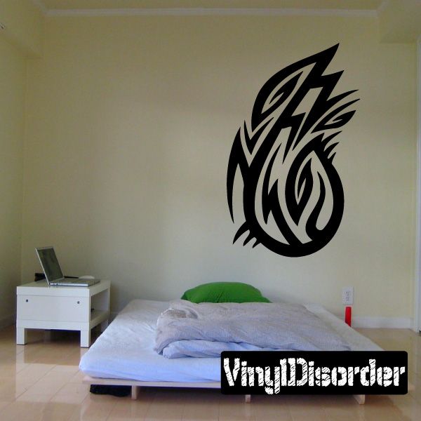 Tribal vinyl wall decal, black stylized flame with ornate tribal lines