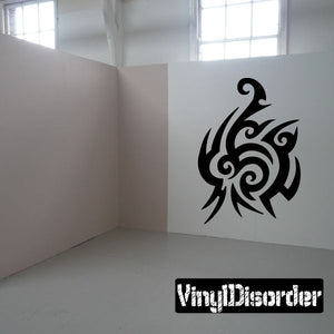 Tribal vinyl wall decal, black swirl flame design on wall