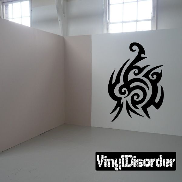 Tribal vinyl wall decal, black swirl flame design on wall