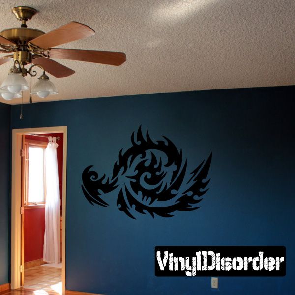 Black tribal dragon wall decal with flame design and curved wings