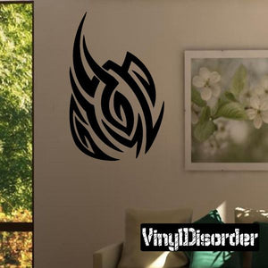 Tribal vinyl wall decal with black flame-style tribal swirl emblem