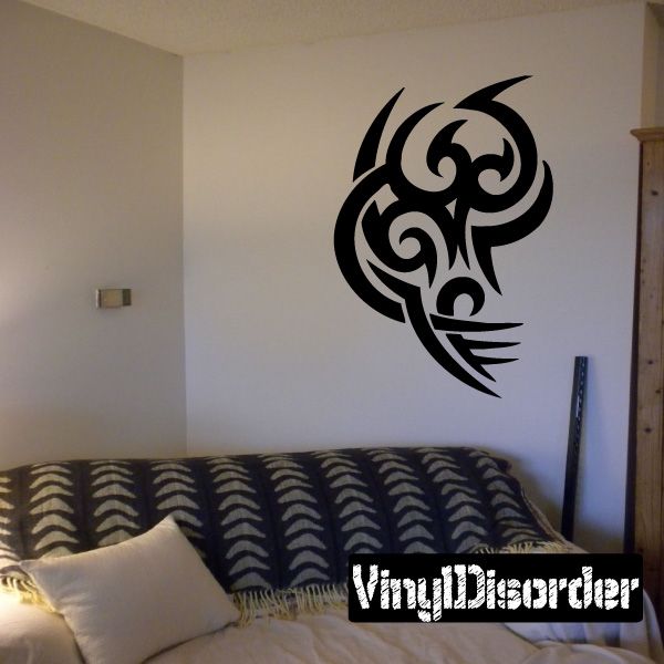 Black tribal bird wall decal with swirling lines, vinyl sticker