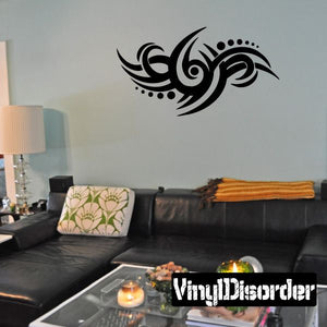 Tribal vinyl wall decal, black swirl and wing shapes with dotted accents