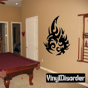 Tribal wall decal vinyl sticker with black flame and swirl flame design