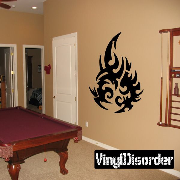 Tribal wall decal vinyl sticker with black flame and swirl flame design