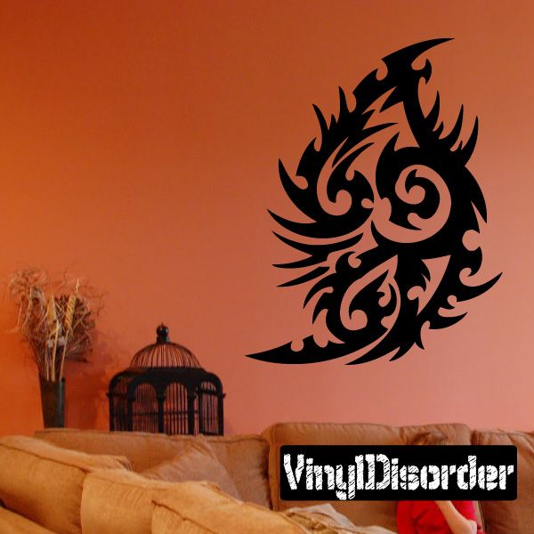 Tribal vinyl wall decal with black dragon-style swirl design