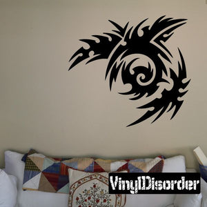 Tribal vinyl wall decal with black dragon swirl design