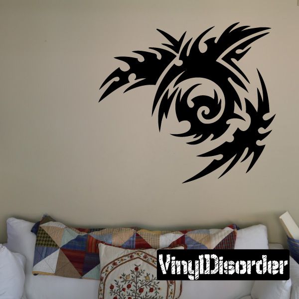 Tribal vinyl wall decal with black dragon swirl design