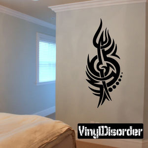 Tribal wall decal vinyl featuring black flame-and-feather emblem