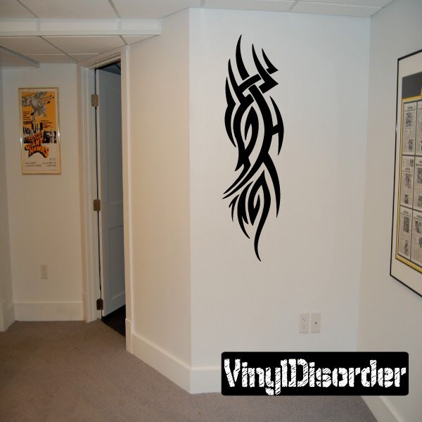 Black tribal wall decal vinyl sticker with stylized dragon-like motif