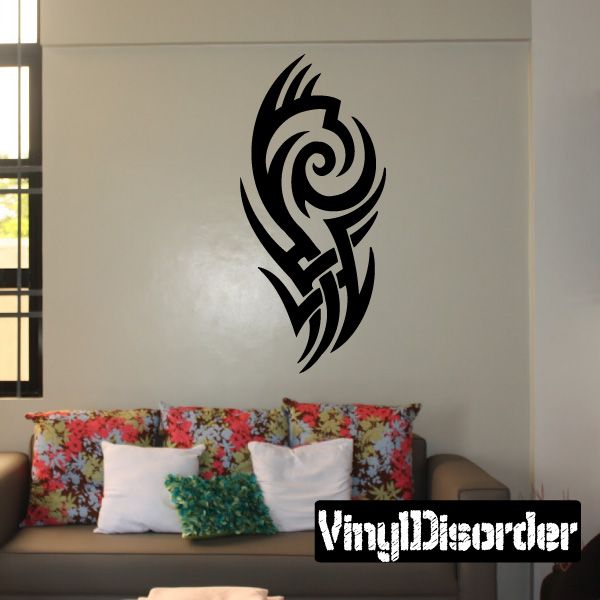 Tribal wall decal vinyl emblem with black spiral and winged tribal design