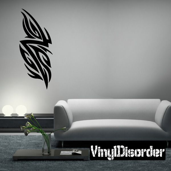 Tribal wall decal with black feather leaf design