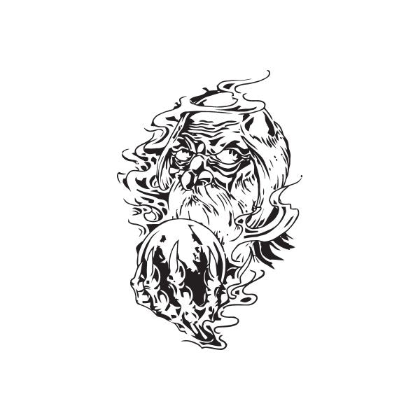 Clawed wizard decal: black and white skull with smoky claws