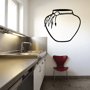 Clay pot wall decal with feather design