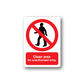 Rectangle safety sticker with no-entry sign, walking person icon, and Clean area text