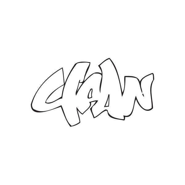 Black graffiti-style decal with bold outline lettering