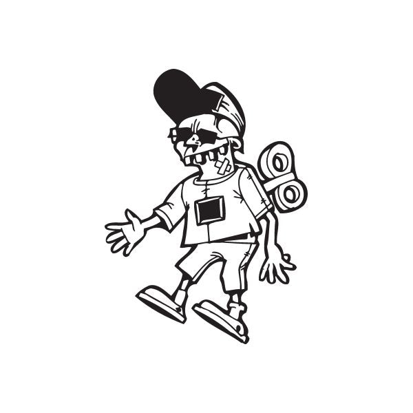 Clockwork Homeboy decal, black-and-white outline of boy holding speakers