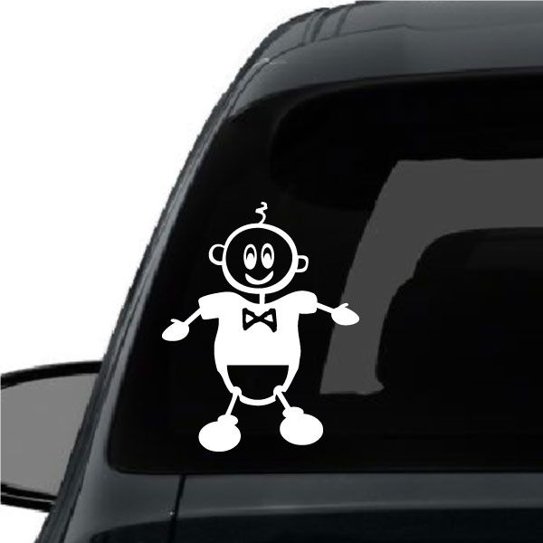 Baby bowtie decal featuring cartoon baby with bowtie and arms out