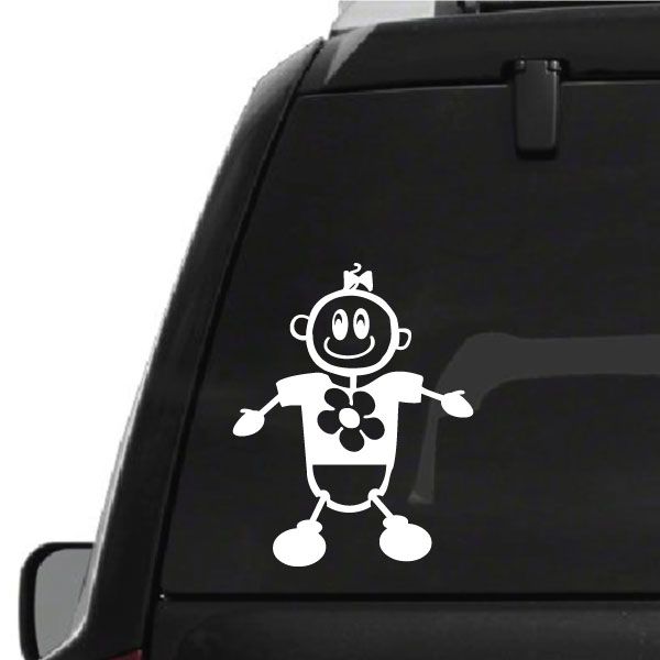 White cartoon baby flower decal with crown and a flower motif on the outfit