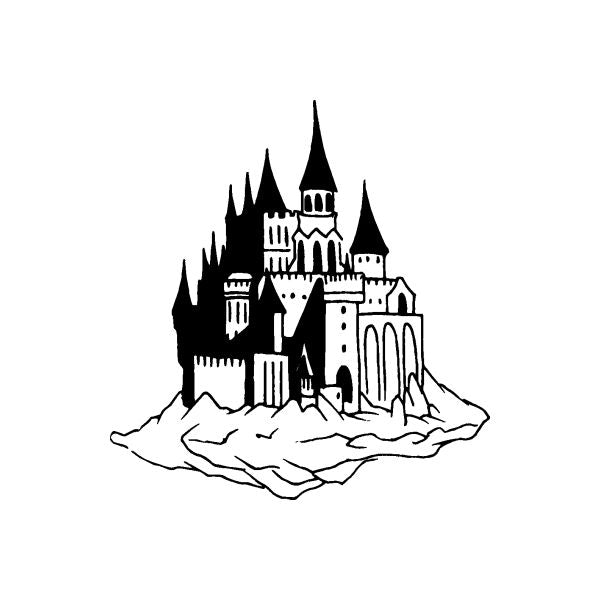 Castle wall decal with black silhouette and cloud base