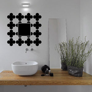 Black clover wall decal with centered square and dangling earring silhouettes