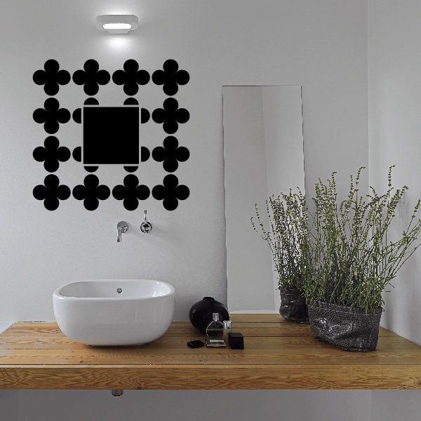 Black clover wall decal with centered square and dangling earring silhouettes
