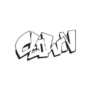 Graffiti-style decal sticker with bold black-and-white letter shapes