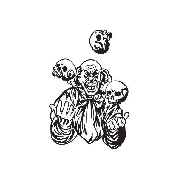 Black and white clown juggling skulls decal sticker