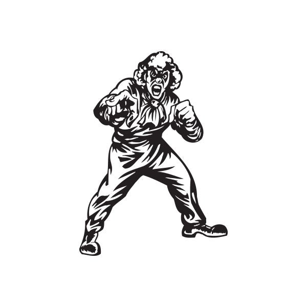 Clown pointing finger decal: black-and-white cartoon clown