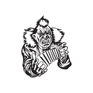 Clown shuffling cards decal: black clown holding fanned playing cards