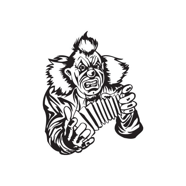 Clown shuffling cards decal: black clown holding fanned playing cards