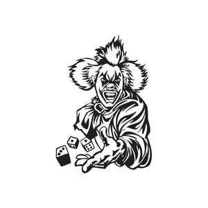 Black and white clown throwing dice decal with dice graphics