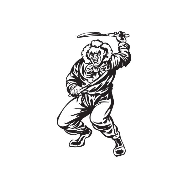 Clown throwing razors decal sticker, black line art of clown with razor in hand