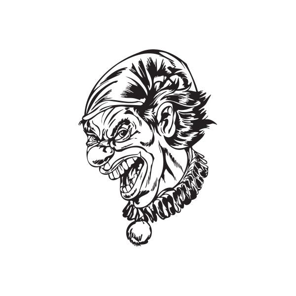 Clown face collar decal, black and white line art with open mouth