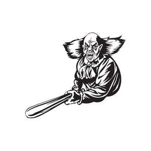 Clown with poking stick decal in black and white, stylized face and wings