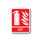 CO2 fire safety sticker with extinguisher and flames icon, red