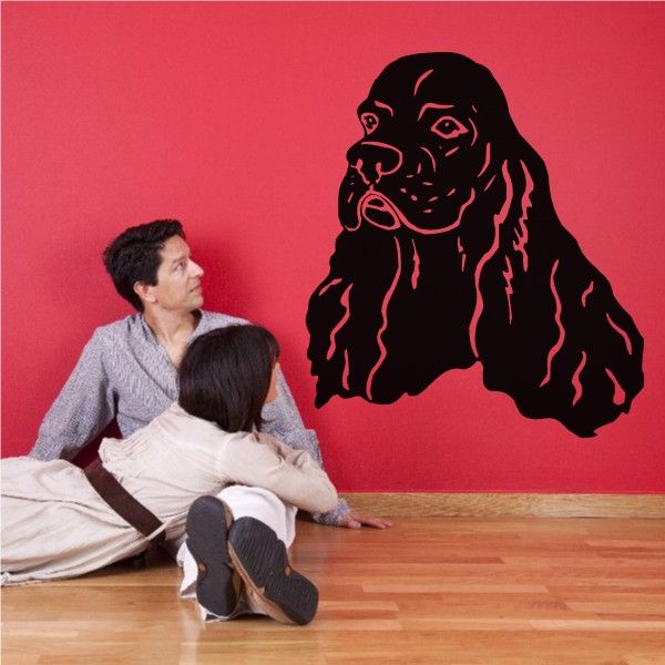 Black cocker spaniel head decal with friendly face illustration