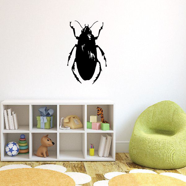 Black cockroach sitting wall decal, small insect graphic.