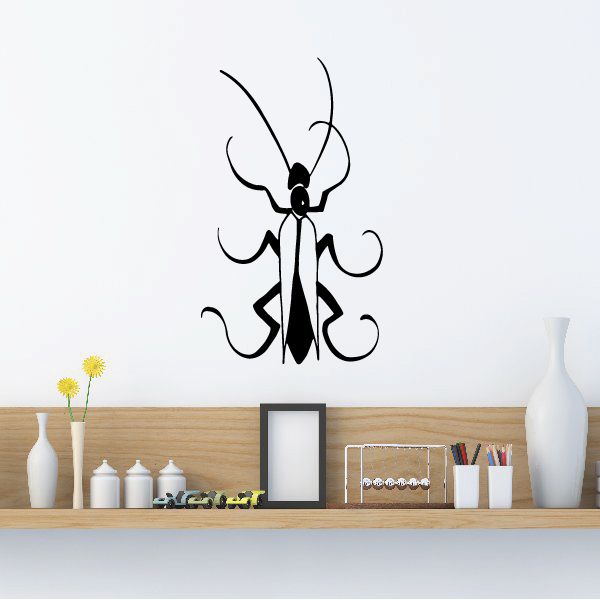 Long-limbed cockroach wall decal, black silhouette with detailed legs and antennae
