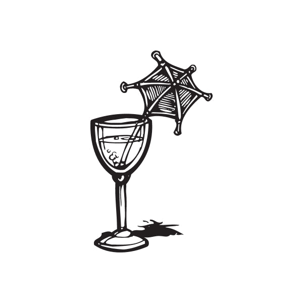 Cocktail umbrella decal, black line-art glass with umbrella