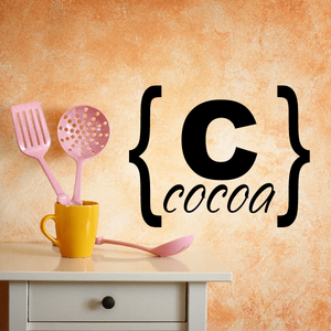 Cocoa brackets decal with curly braces and word "cocoa" in cursive