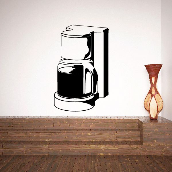 Coffee maker wall decal with black and white hot coffee cup and pot design