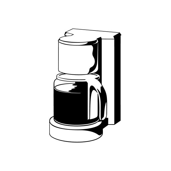 Coffee pot and maker decal in black and white, coffee machine icon