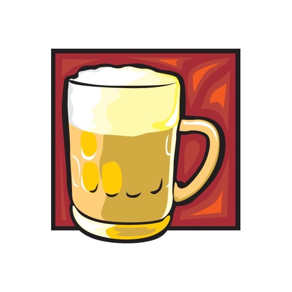Beer mug sticker with golden beer and white foam, cool glass outline
