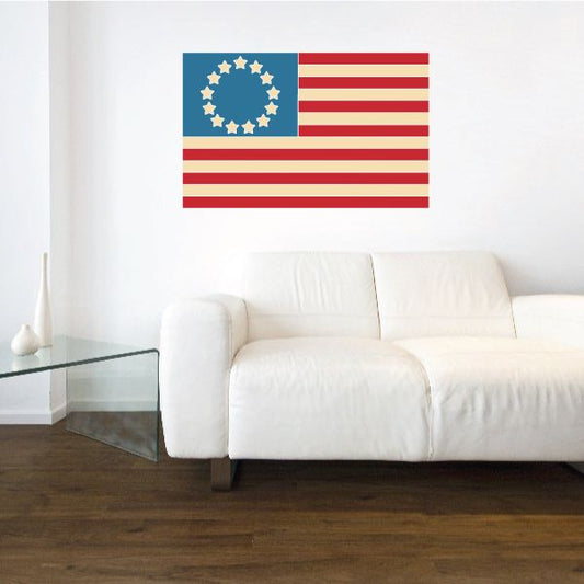 Colonial America flag sticker with blue star canton and red-and-white stripes